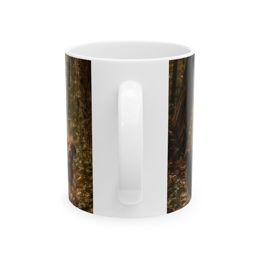 Running Deer and Dog Illustration Mug | Wildlife Scene Ceramic Mug