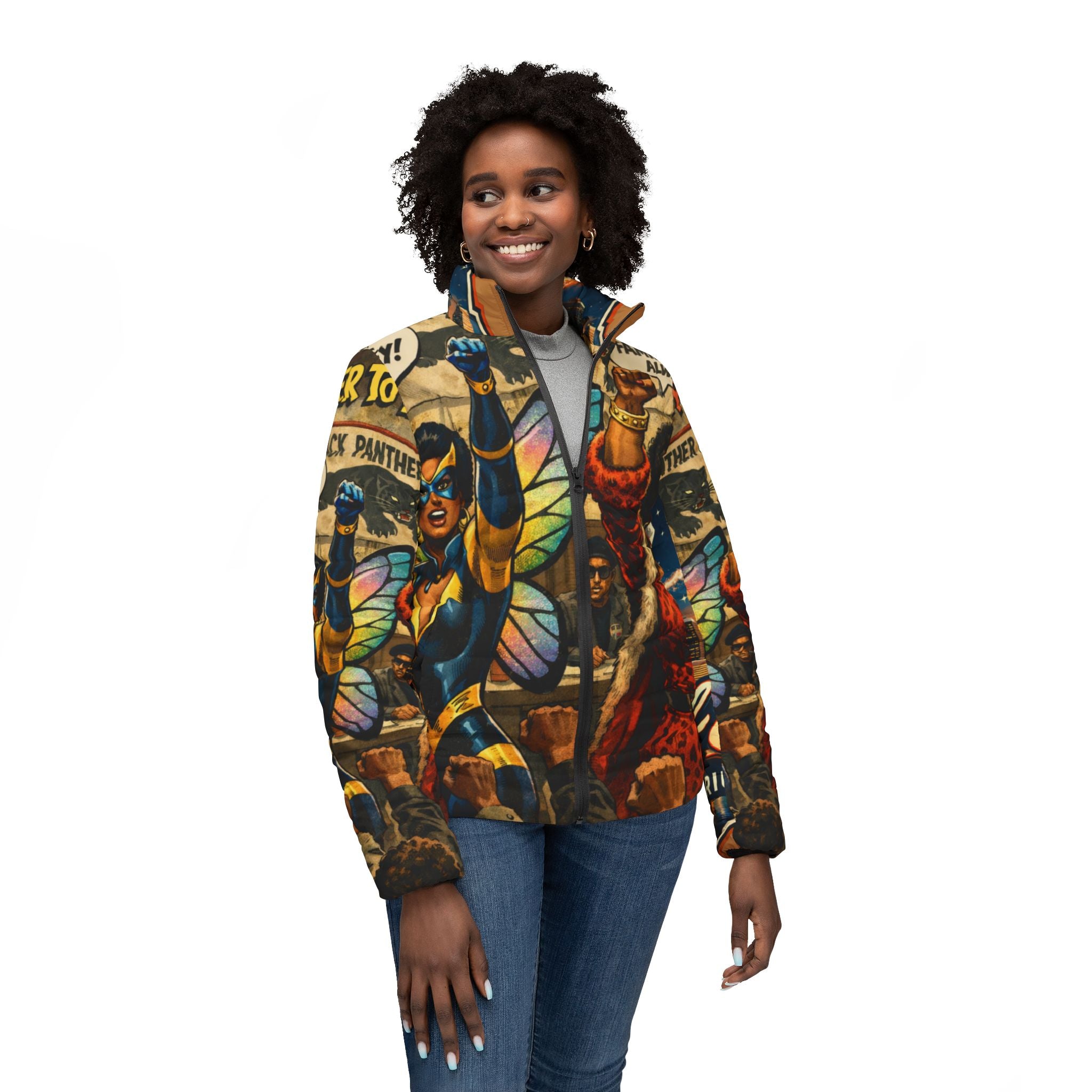Empowerment Protest First Black Superhero & Villain Puffer Jacket-Women