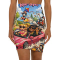 Women's Pencil Skirt — Retro Cartoon 'Bye-Bye' Driving Scene All-Over Print