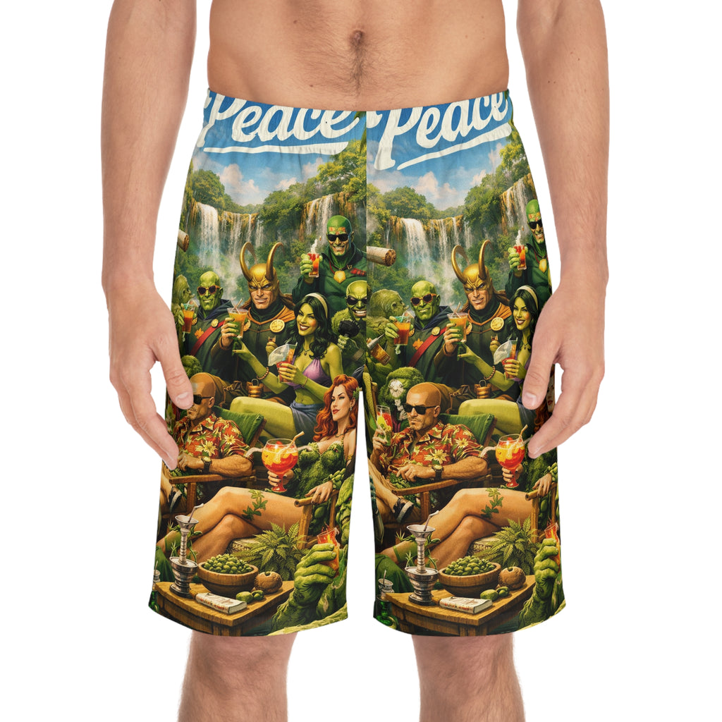 Marvel Villains Superheros Luau Board Shorts | Men's Swim Trunks, All-Over Print