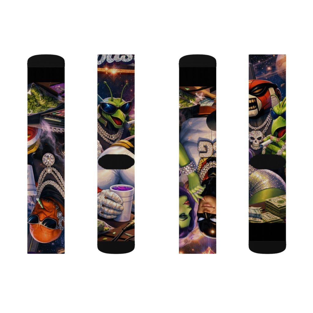 Alien Graffiti Sublimation Socks – Colorful Space Monster Crew Socks