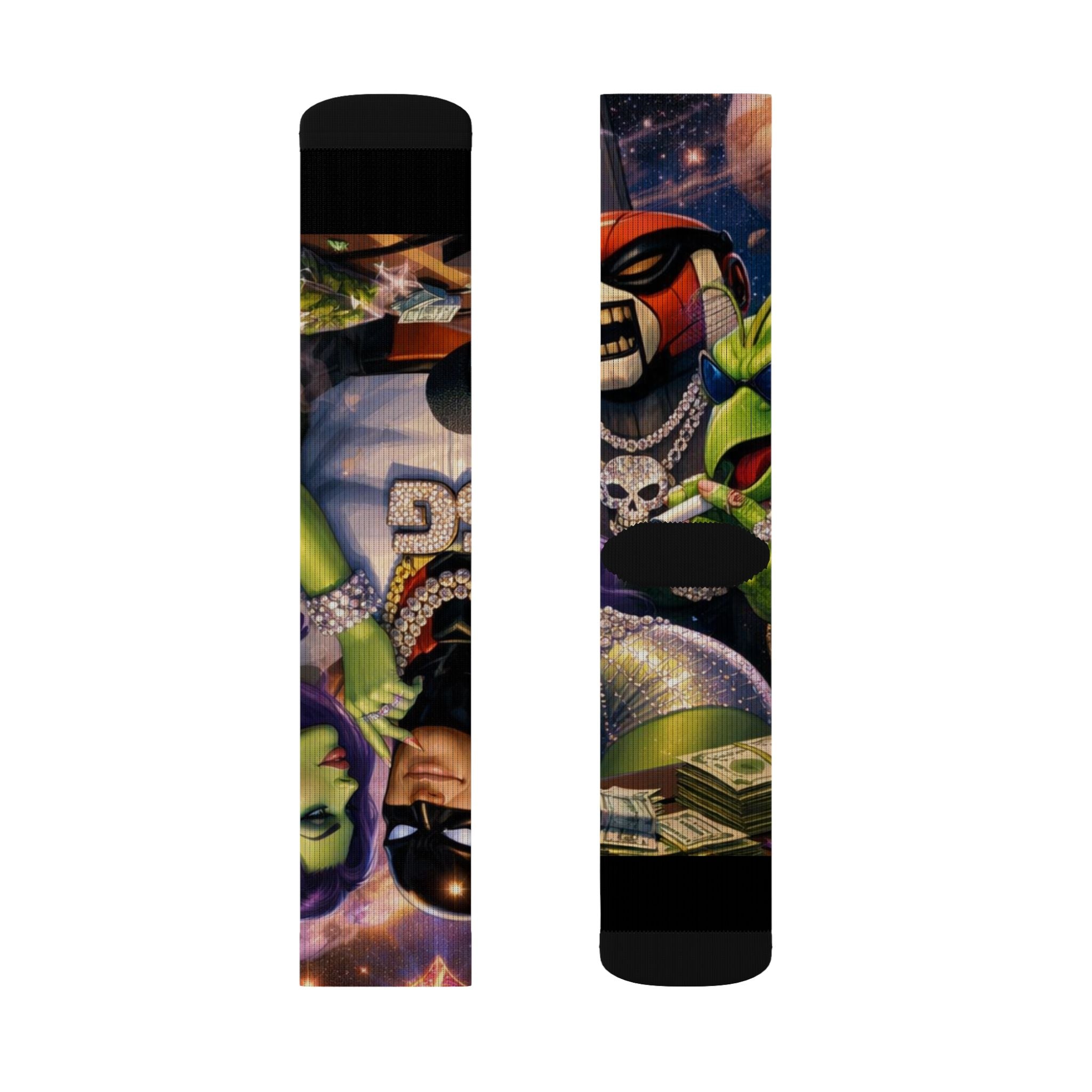Alien Graffiti Sublimation Socks – Colorful Space Monster Crew Socks