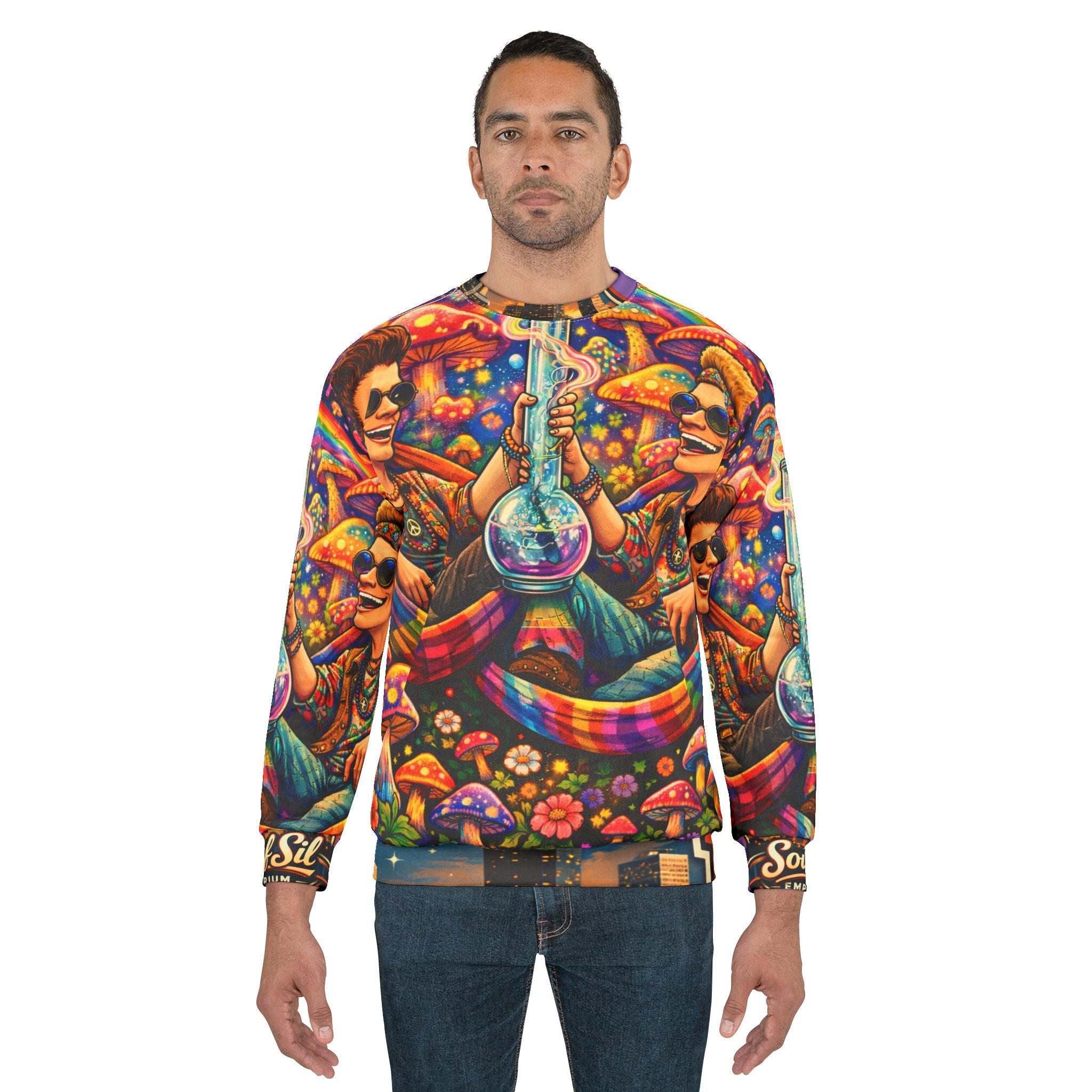 Psychedelic B & B Sweatshirt — Colorful Trippy Mushroom Rave Pullover