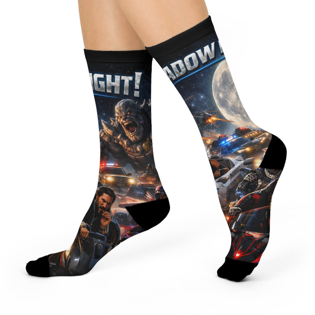 Superhero Team Graphic Crew Socks — 'Night! Shadow' Comic Style Athletic Socks