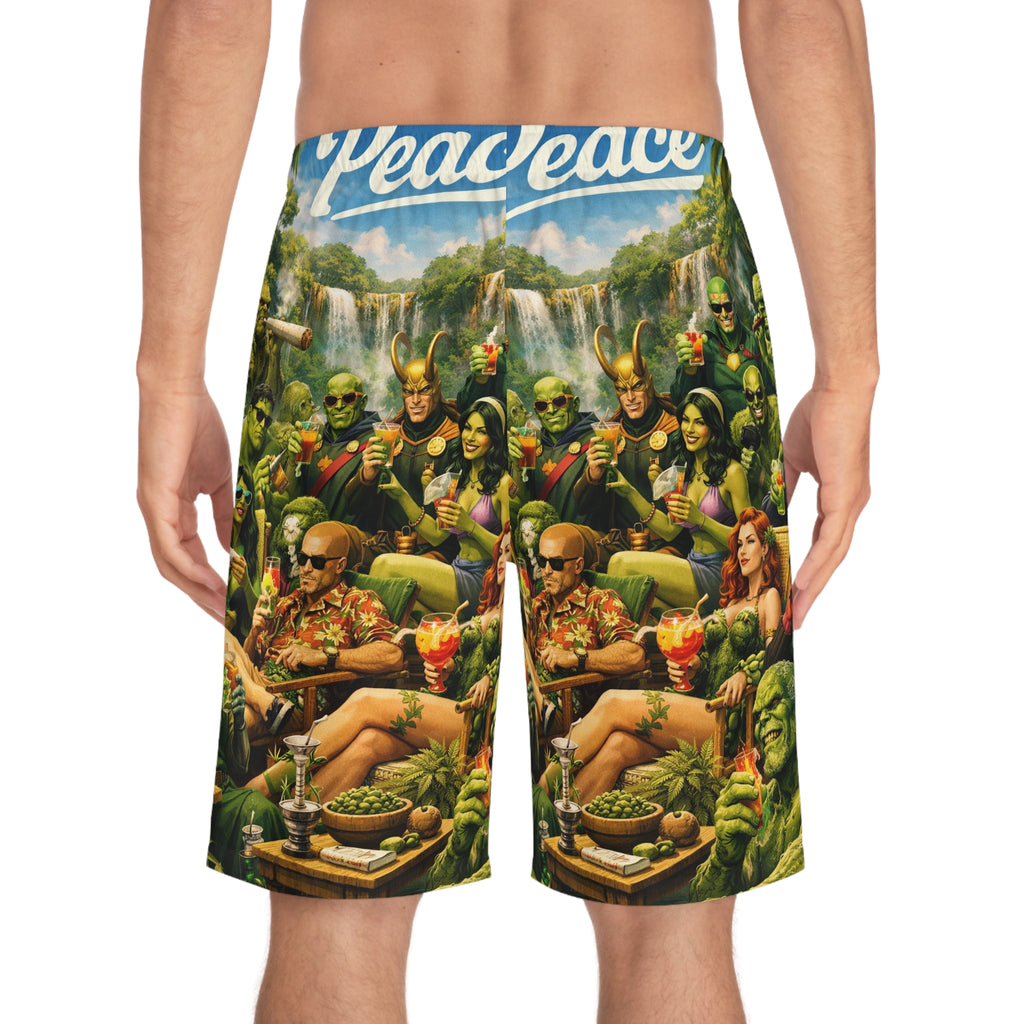 Marvel Villains Superheros Luau Board Shorts | Men's Swim Trunks, All-Over Print