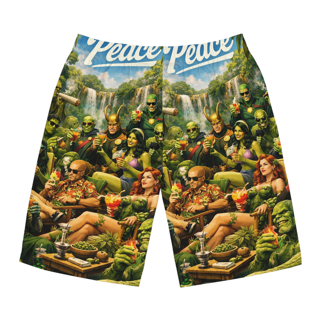 Marvel Villains Superheros Luau Board Shorts | Men's Swim Trunks, All-Over Print
