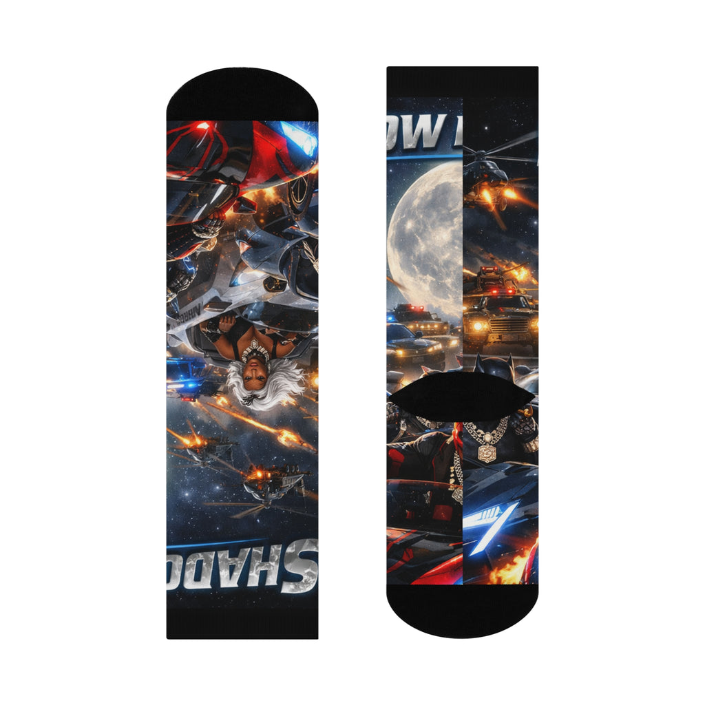 Superhero Team Graphic Crew Socks — 'Night! Shadow' Comic Style Athletic Socks