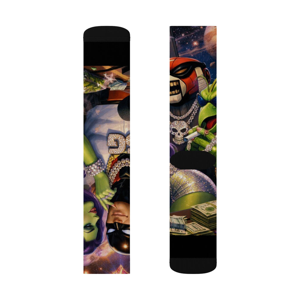 Alien Graffiti Sublimation Socks – Colorful Space Monster Crew Socks