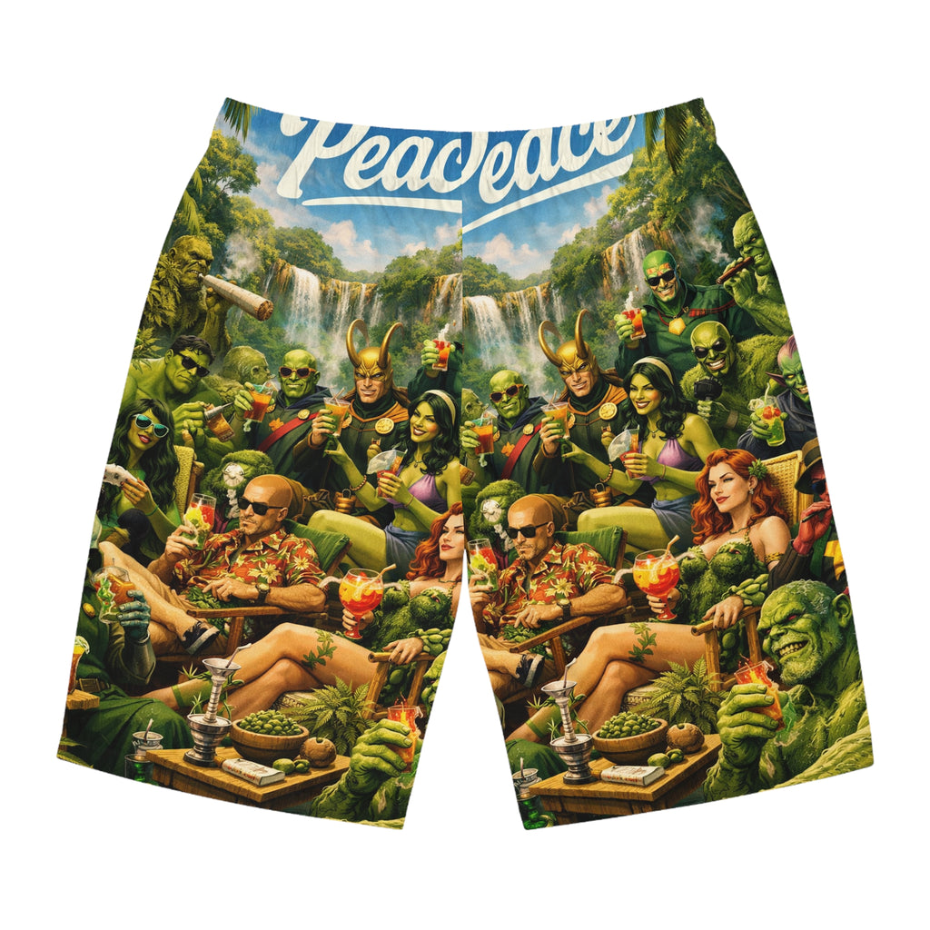 Marvel Villains Superheros Luau Board Shorts | Men's Swim Trunks, All-Over Print