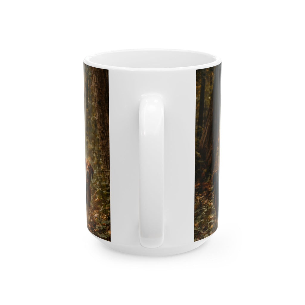 Running Deer and Dog Illustration Mug | Wildlife Scene Ceramic Mug