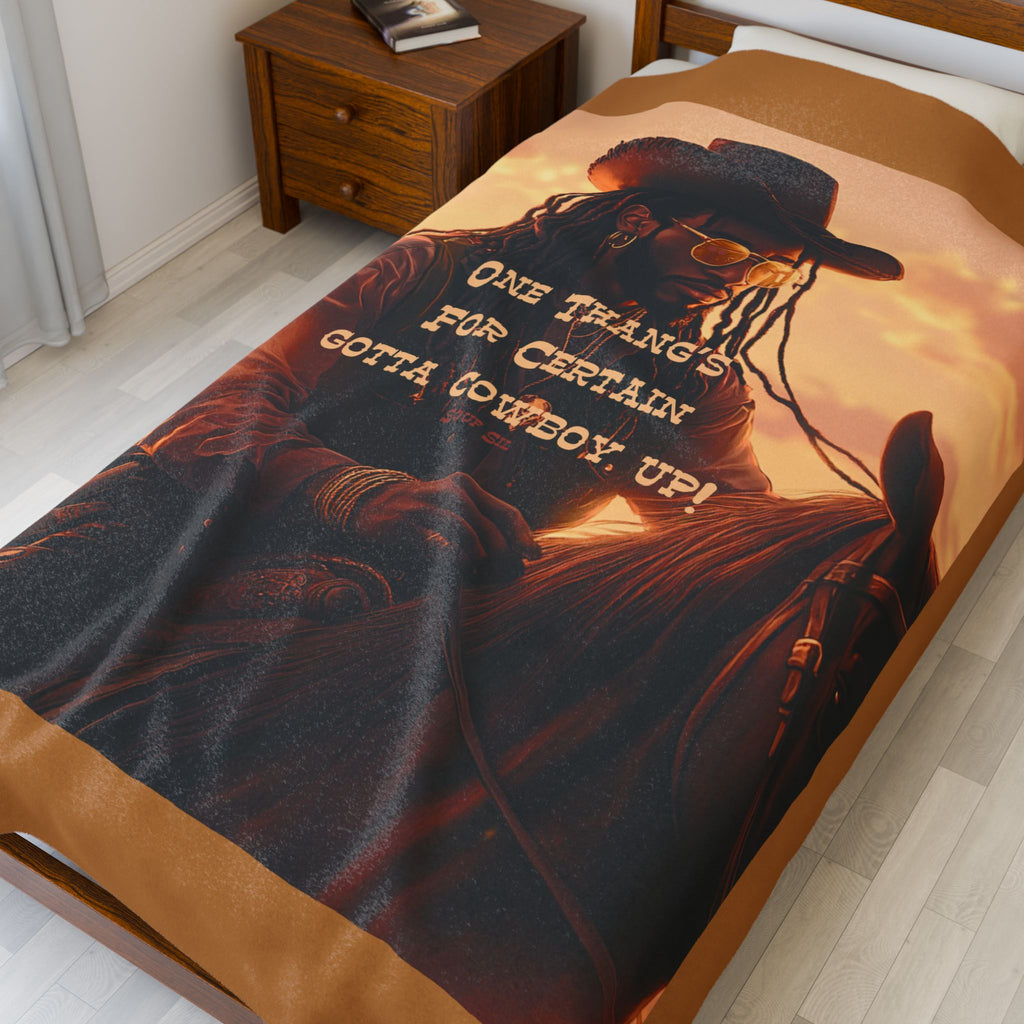 Cowboy Quote Velveteen Plush Blanket - Perfect for Cozy Nights and Western Lovers