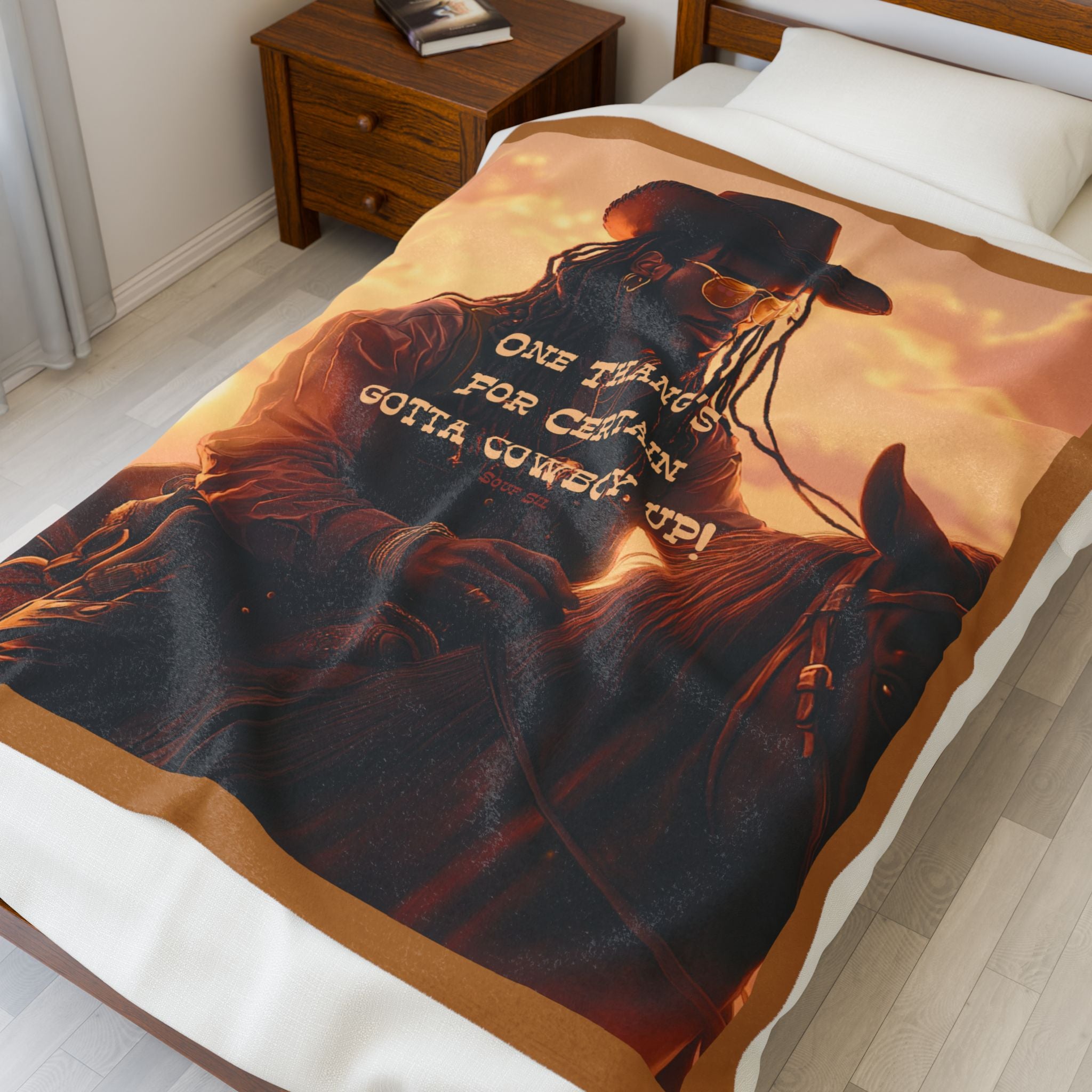 Cowboy Quote Velveteen Plush Blanket - Perfect for Cozy Nights and Western Lovers