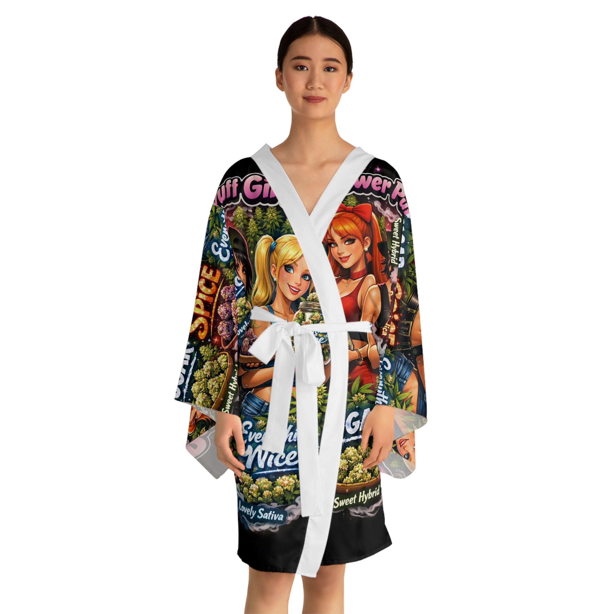 Power Puff  Graphic Kimono Robe
