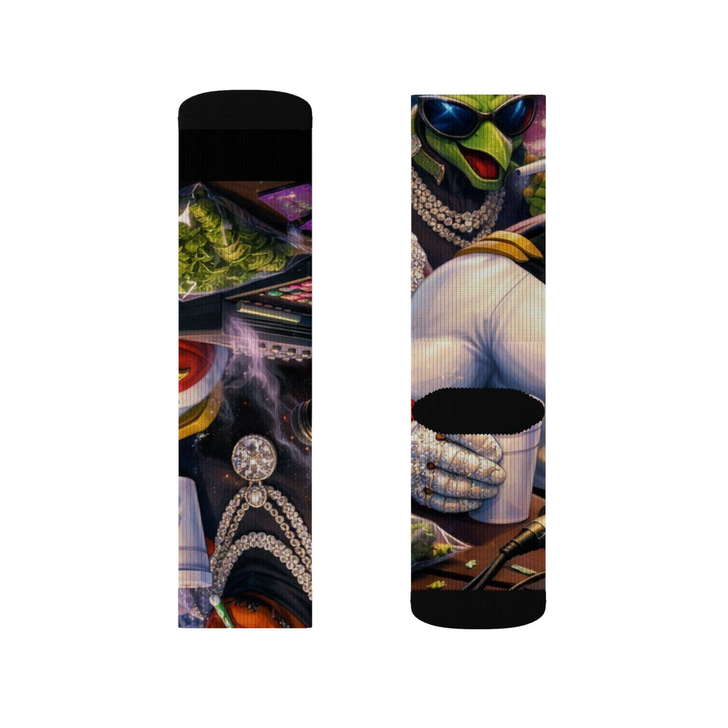 Alien Graffiti Sublimation Socks – Colorful Space Monster Crew Socks