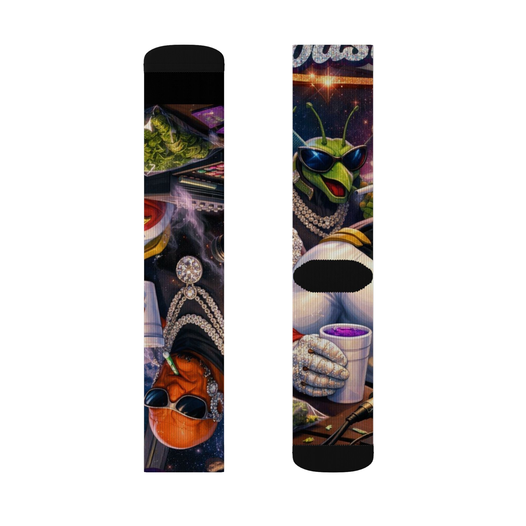 Alien Graffiti Sublimation Socks – Colorful Space Monster Crew Socks