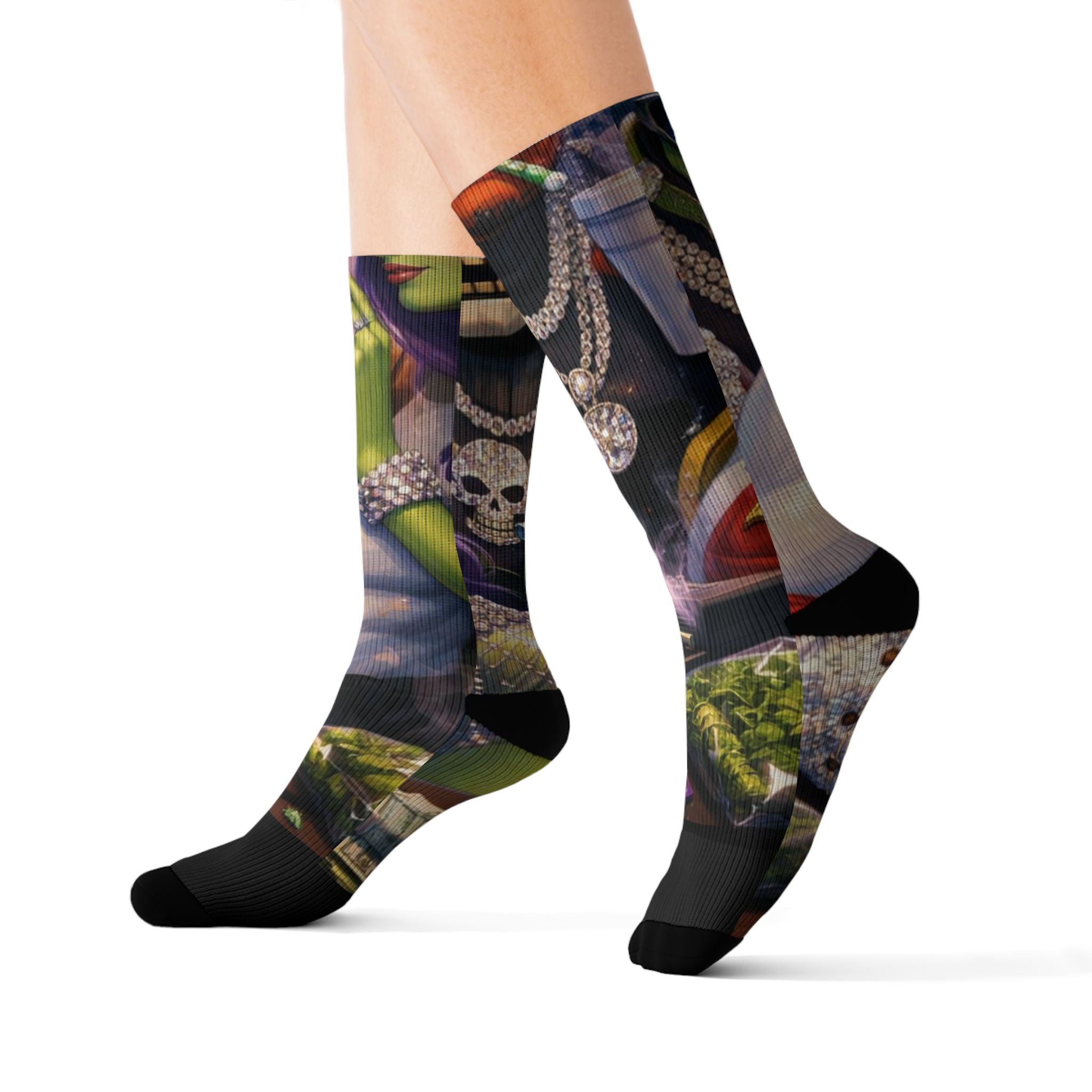 Alien Graffiti Sublimation Socks – Colorful Space Monster Crew Socks