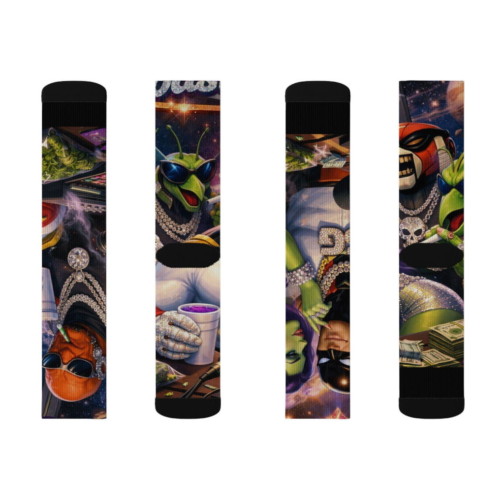 Alien Graffiti Sublimation Socks – Colorful Space Monster Crew Socks
