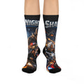 Superhero Team Graphic Crew Socks — 'Night! Shadow' Comic Style Athletic Socks