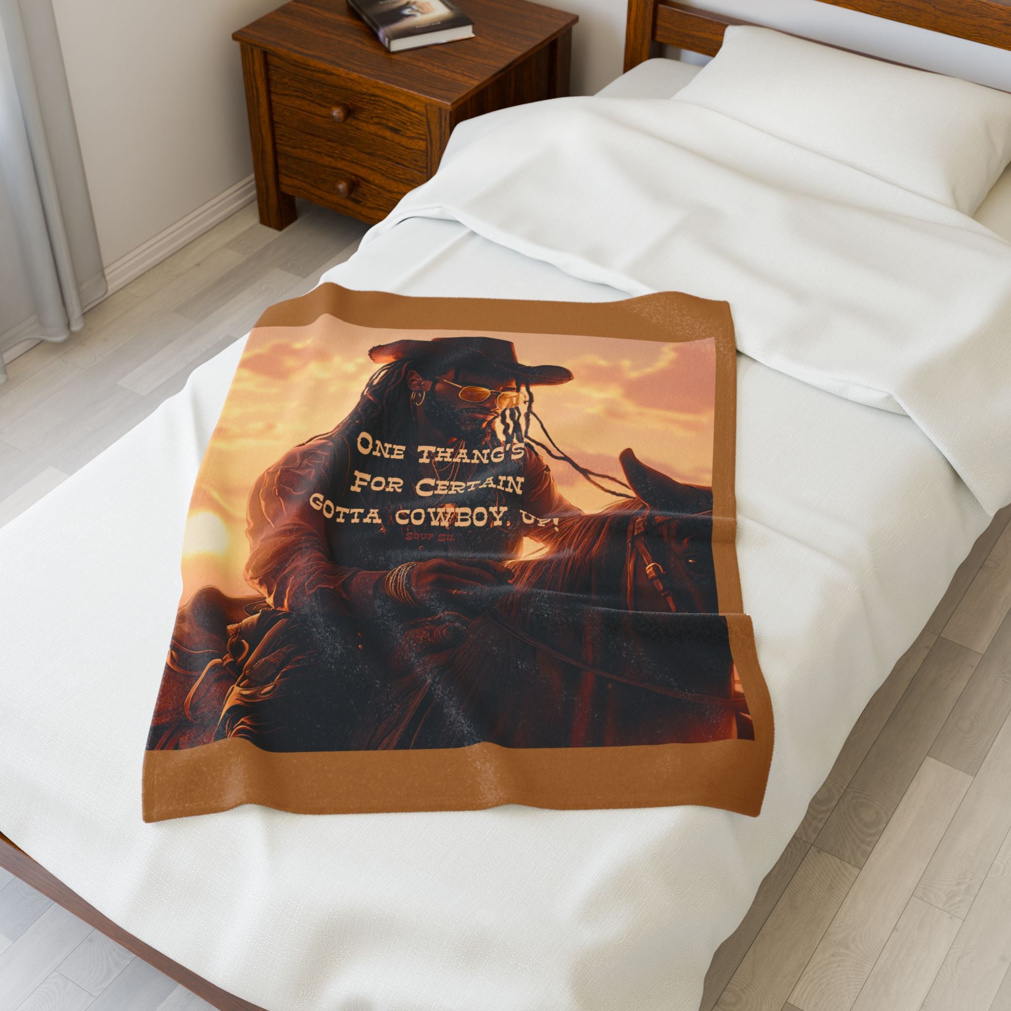 Cowboy Quote Velveteen Plush Blanket - Perfect for Cozy Nights and Western Lovers