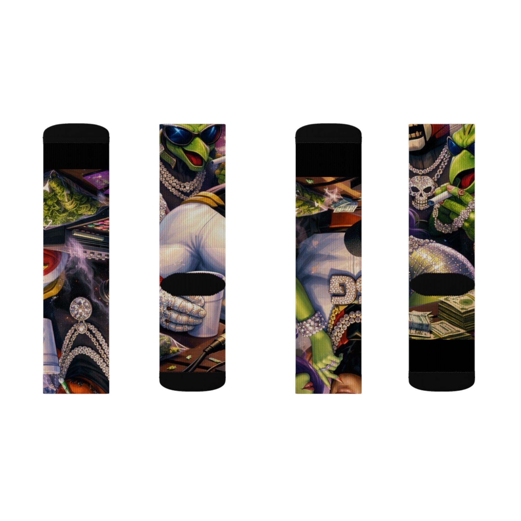 Alien Graffiti Sublimation Socks – Colorful Space Monster Crew Socks